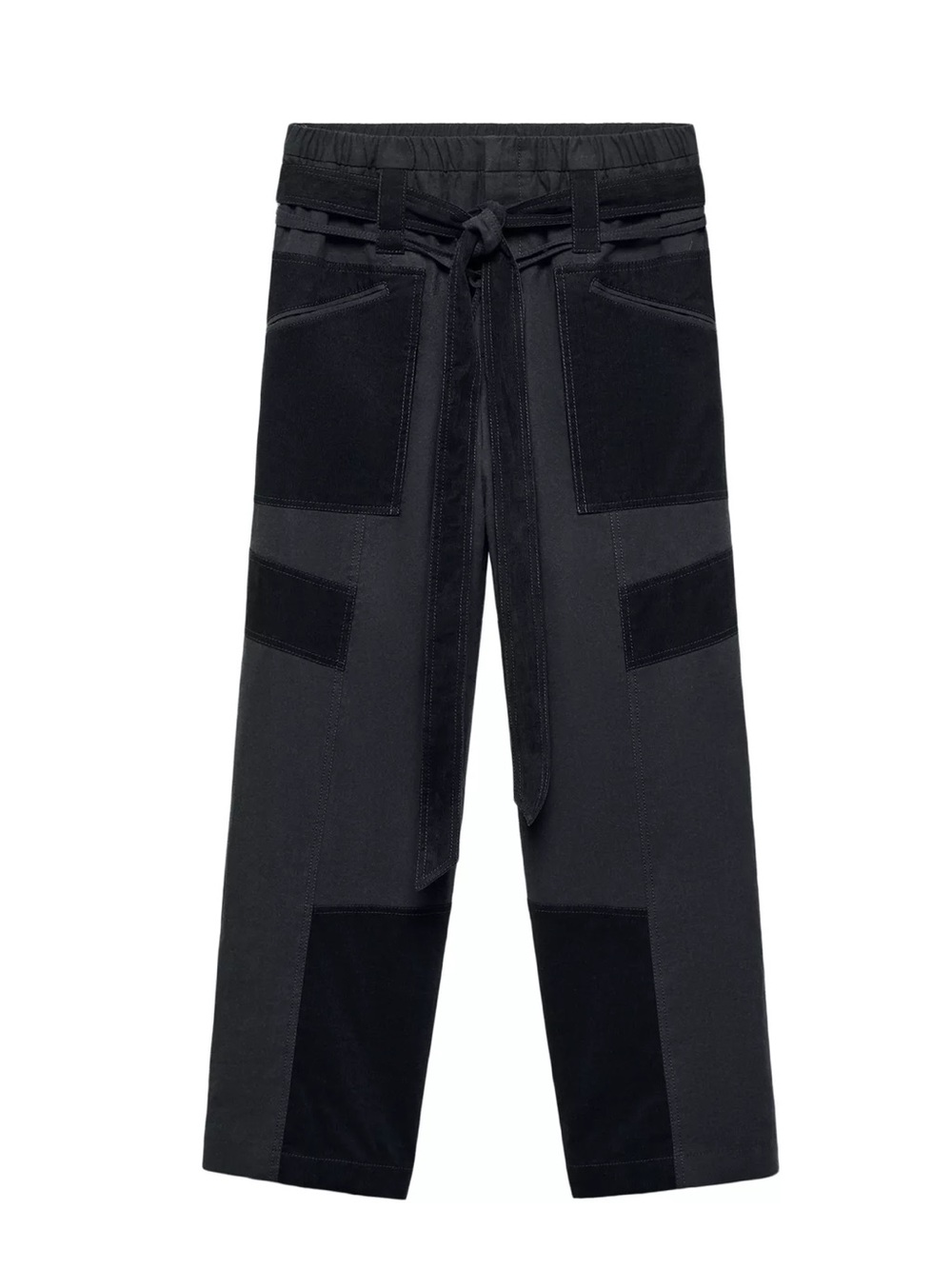 Zara Black Cropped Utility Patchwork Pants